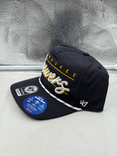 Load image into Gallery viewer, Close-up view of the Milwaukee Brewers hat showing the navy script logo from the MLB '47 Brand.