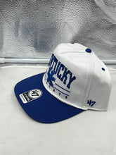 Load image into Gallery viewer, Close-up view of the Kentucky Wildcats NCAA '47 Brand White TT Hitch Rope Adjustable Snapback Hat showcasing the adjustable strap, demonstrating its comfortable fit for all Kentucky Wildcats hat enthusiasts.