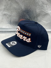Load image into Gallery viewer, Comfortable fit of the Chicago Bears NFL '47 Brand Navy Blue Hitch Script Snapback Adjustable Hat, emphasizing adjustable snapback feature.