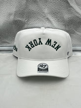 Load image into Gallery viewer, New York Jets NFL '47 Brand White Reversed Script Hitch Snapback Adjustable Hat showcasing the team's logo and unique reversed script design, perfect for game day or casual wear.