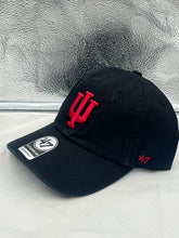 Load image into Gallery viewer, Close-up view of the Indiana Hoosiers NCAA '47 Brand Black Clean Up Adjustable Hat highlighting the adjustable strap and high-quality fabric.