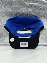 Load image into Gallery viewer, Texas Rangers MLB '47 Brand Blue Script Hitch Rope Adjustable Snapback Hat displayed on a model wearing a casual outfit.