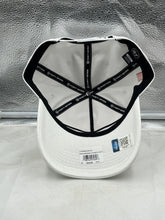 Load image into Gallery viewer, Close-up view of the Miami Hurricanes NCAA '47 White Reversed Hitch Script Adjustable Snapback Hat showcasing its adjustable snapback feature and eye-catching reversed hitch script.