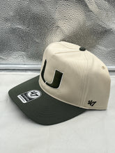 Load image into Gallery viewer, Miami Hurricanes NCAA '47 Brand Natural Two Tone Hitch Adjustable Snapback Hat side view highlighting adjustable snapback strap and comfortable fit.
