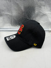 Load image into Gallery viewer, Close-up view of the USC Trojans NCAA '47 Brand Black Clean Up Adjustable Strapback Hat highlighting its adjustable strapback closure.