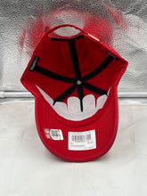 Load image into Gallery viewer, Ohio State Buckeyes NCAA '47 Brand Red Clean Up Adjustable Hat positioned against a neutral background, highlighting its adjustable fit and breathable design for comfortable wear while cheering for the Buckeyes.