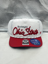 Load image into Gallery viewer, Ohio State Buckeyes NCAA '47 Brand White TT Hitch Rope Adjustable Snapback Hat displayed on a mannequin with a casual outfit.