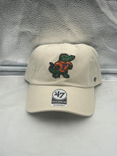 Load image into Gallery viewer, Florida Gators NCAA '47 Brand Throwback Natural CleanUp Adjustable Strapback Hat front view showcasing the embroidered logo and vintage design.