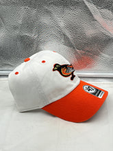 Load image into Gallery viewer, Side view of Baltimore Orioles MLB '47 Brand Throwback White Clean Up Adjustable Hat highlighting its adjustable strap and comfortable fit.