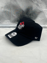 Load image into Gallery viewer, Side view of the Georgia Bulldogs NCAA '47 Throwback Black Clean Up Adjustable Strapback Hat showcasing the adjustable strap for personalized fit and classic style.