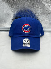 Load image into Gallery viewer, Chicago Cubs MLB '47 Brand Blue Clean Up Adjustable Hat displayed on a mannequin showcasing its stylish design.