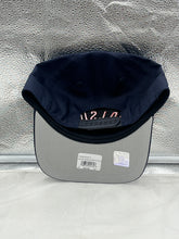 Load image into Gallery viewer, Close-up view of the Houston Texans NFL '47 Brand Navy Reversed Script Hitch Snapback Adjustable Hat showcasing the reversed script logo.