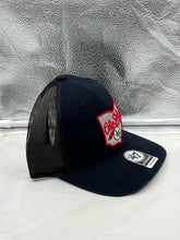 Load image into Gallery viewer, Ohio State Buckeyes NCAA '47 Brand Black Trucker Adjustable Snapback Hat worn by fan at a sports event