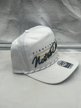 Load image into Gallery viewer, Adjustable strap at the back of the Notre Dame Fighting Irish NCAA '47 Brand White Rope Script Hitch Adjustable Hat for a comfortable fit.