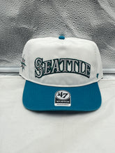 Load image into Gallery viewer, Seattle Mariners MLB '47 Throwback White TT Script Hitch Adjustable Snapback Hat displayed from the front showing the iconic Mariners logo.