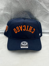 Load image into Gallery viewer, Chicago Bears NFL '47 Brand Navy Reversed Script Hitch Snapback Adjustable Hat showcasing a unique design with reversed script logo, ideal for fans supporting the Chicago Bears.