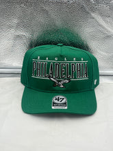 Load image into Gallery viewer, Philadelphia Eagles NFL '47 Brand Throwback Green Hitch Snapback Adjustable Hat displayed on a white background showcasing the vibrant green color and retro design.