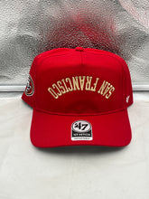 Load image into Gallery viewer, San Francisco 49ers NFL '47 Red Reversed Script Hitch Snapback Adjustable Hat showcasing the bold red color and reversed script design, featuring the classic 49ers logo, perfect for fans wanting to represent their team.