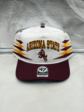 Load image into Gallery viewer, Arizona State Sun Devils NCAA '47 White Diamond Hitch Snapback Adjustable Hat displayed on a neutral background, highlighting its stylish and adjustable design for fans.