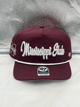 Load image into Gallery viewer, Mississippi State Bulldogs NCAA '47 Maroon Hitch Rope Adjustable Snapback Hat showcasing maroon color with a stylish rope detail, perfect for fans wanting to represent their team.