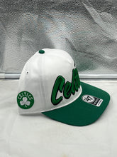Load image into Gallery viewer, Boston Celtics NBA '47 Brand White Script Hitch Rope Adjustable Snapback Hat worn by a fan, representing team spirit at a game or casual outing.