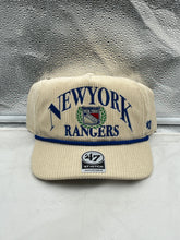 Load image into Gallery viewer, New York Rangers NHL '47 Brand Natural Rope Hitch Adjustable Snapback Hat displayed from the front with a clear view of the logo.