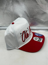 Load image into Gallery viewer, Trendy rope detail on the Ole Miss Rebels NCAA '47 Brand White Script Hitch Rope Adjustable Snapback Hat, perfect for game day and casual wear.