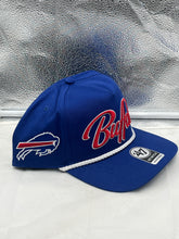 Load image into Gallery viewer, Side view of the Buffalo Bills NFL '47 Blue Overhand Script Rope Hitch Snapback Adjustable Hat, emphasizing the adjustable snapback closure for a customizable fit.