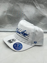 Load image into Gallery viewer, Duke Blue Devils NCAA '47 Brand White Hitch Rope Adjustable Snapback Hat showcased on a model outdoors, perfect for showing team spirit.