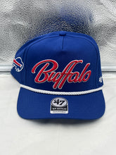 Load image into Gallery viewer, Buffalo Bills NFL '47 Blue Overhand Script Rope Hitch Snapback Adjustable Hat showcasing a vibrant blue design, perfect for fans to express their team spirit.