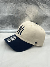 Load image into Gallery viewer, Side view of the New York Yankees MLB '47 Brand Natural Two Tone Clean Up Adjustable Hat highlighting the stylish two-tone design.