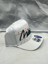 Load image into Gallery viewer, Miami Hurricanes NCAA '47 Brand White Script Hitch Rope Adjustable Snapback Hat showcasing the iconic team logo in a stylish design.