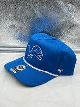 Load image into Gallery viewer, Detroit Lions NFL '47 Brand Blue Rope Hitch Snapback Adjustable Hat displayed on a neutral background, showcasing its stylish blue design and iconic Lions logo.