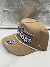 Load image into Gallery viewer, Side view of the Minnesota Vikings NFL '47 Khaki Script Hitch Rope Snapback Adjustable Hat displaying the snapback closure and stylish design.