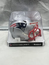 Load image into Gallery viewer, New England Patriots NFL Silver Riddell Speed Replica Mini Helmet showcasing detailed craftsmanship and team logo.