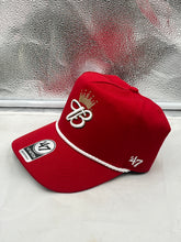 Load image into Gallery viewer, Dale Earnhardt Jr. #8 '47 Brand Red Budweiser Rope Hitch Adjustable Snapback Hat showcasing its adjustable snapback design and vibrant red color.