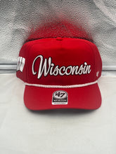 Load image into Gallery viewer, Wisconsin Badgers NCAA '47 Brand Red Rope Script Hitch Adjustable Hat showcasing the vintage-inspired script logo design.