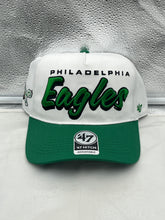 Load image into Gallery viewer, Philadelphia Eagles NFL '47 Throwback White Script Hitch Snapback Adjustable Hat displayed on a mannequin.