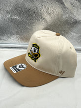 Load image into Gallery viewer, Close-up of the Oregon Ducks NCAA '47 Brand Natural Two Tone Hitch Adjustable Snapback Hat highlighting the iconic team colors and quality materials.