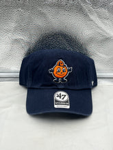 Load image into Gallery viewer, Syracuse Orange NCAA '47 Brand Throwback Navy Clean Up Adjustable Strapback Hat displayed on a flat surface, showcasing its vibrant team colors and iconic logo.