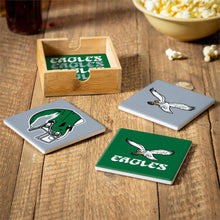 Load image into Gallery viewer, Philadelphia Eagles NFL Throwback Set of 4 Ceramic Coasters by Evergreen Enterprises showcasing classic team graphics, perfect for game day use.