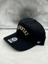 Load image into Gallery viewer, Close-up view of the Colorado Buffaloes NCAA '47 Black Reversed Hitch Script Adjustable Snapback Hat highlighting the adjustable snapback closure for a perfect fit.