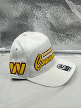Load image into Gallery viewer, Lifestyle image of a person wearing the Washington Commanders NFL '47 Brand White Hitch Snapback Adjustable Hat at a game.