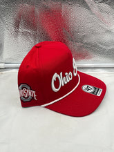 Load image into Gallery viewer, Ohio State Buckeyes NCAA '47 Brand Red Hitch Script Rope Adjustable Snapback Hat worn by a fan at a game, highlighting team spirit and style.