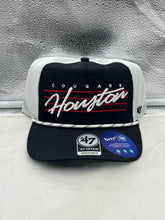 Load image into Gallery viewer, Houston Cougars NCAA '47 Brand Black Hitch Rope Adjustable Snapback Hat displayed on a mannequin, showcasing its stylish design and vibrant embroidered logo.