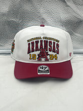 Load image into Gallery viewer, Arkansas Razorbacks NCAA '47 Brand Champs White Hitch Adjustable Snapback Hat displayed from the front showcasing the iconic Razorbacks logo.