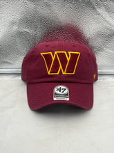 Load image into Gallery viewer, Washington Commanders NFL '47 Brand Red Clean Up Adjustable Strapback Hat displayed from the front, showcasing the vibrant red color and iconic team logo.