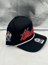 Load image into Gallery viewer, Back view of the Nebraska Cornhuskers NCAA '47 Brand Black Script Hitch Adjustable Snapback Hat showing the adjustable snapback feature.