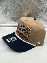 Load image into Gallery viewer, Braves Vs Guardians 1995 World Series Dueling MLB '47 Khaki Hitch Adjustable Hat side view highlighting adjustable strap.