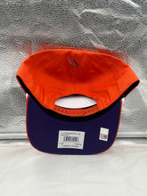 Load image into Gallery viewer, Close-up of the Clemson Tigers NCAA '47 Brand Orange Script Rope Hitch Adjustable Snapback Hat highlighting the unique script design and adjustable snapback feature.